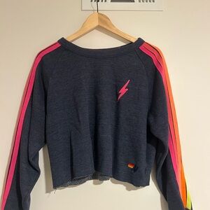 Aviator Nation Navy Sweater with Pink and Orange Accents